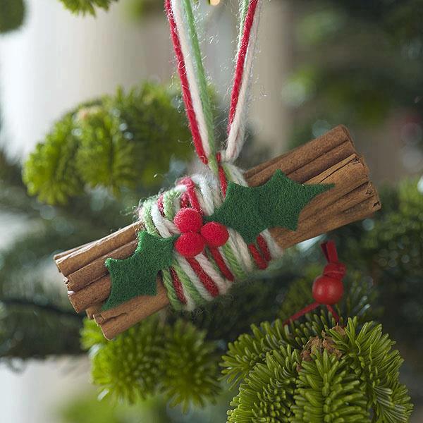 christmas ornaments cinnamon sticks yarn holly felt