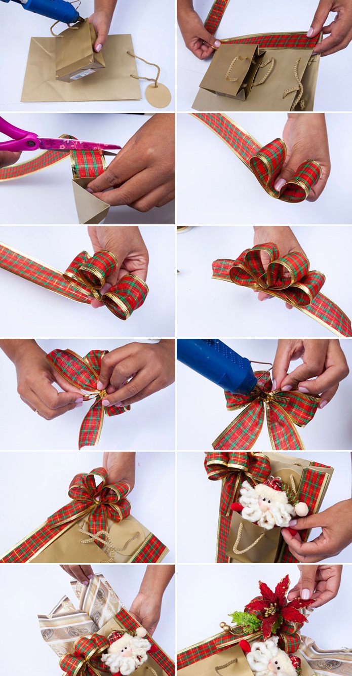 diy-christmas-gift-wrap-ideas-bags-santa-red-ribbon-poinsettia