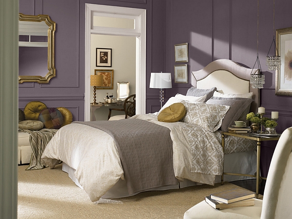 modern bedroom design in fashionable soft purple shade