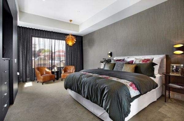 modern bedroom with textured wall accent in deep delicate shade