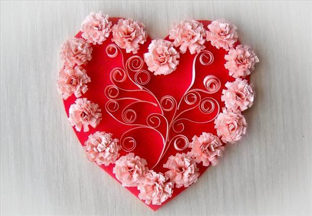 diy valentine's day card kids heart shaped card pink flowers quilling