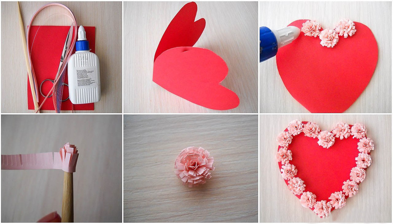 diy valentines day cards tutorial paper flowers glue heart shaped paper