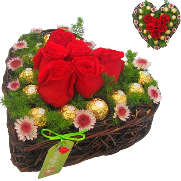 DIY Valentine's Day gift idea roses chocolates ferrero rocher arrangement