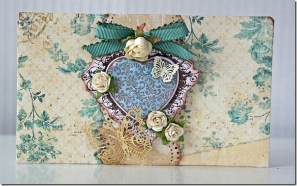 handmade valentines day card vintage pattern heart butterflies