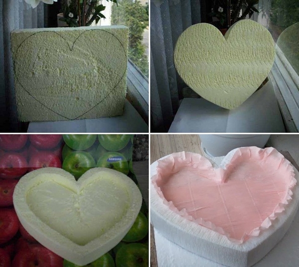 homemade valentines day gift idea foam heart shape crepe paper