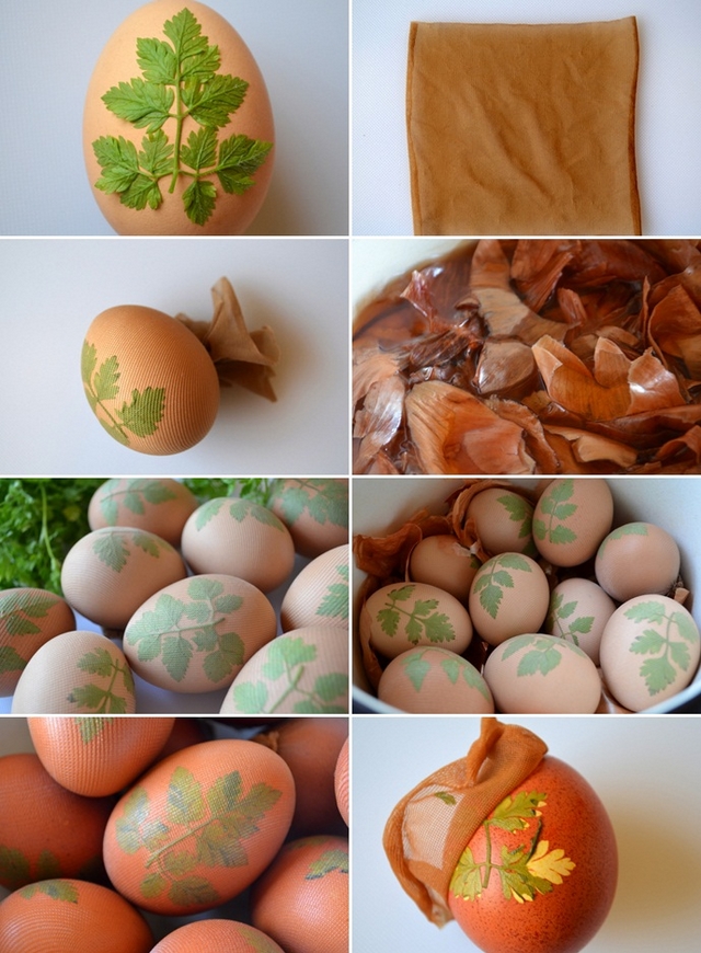 naturally dyed easter eggs onion skins floral stencils