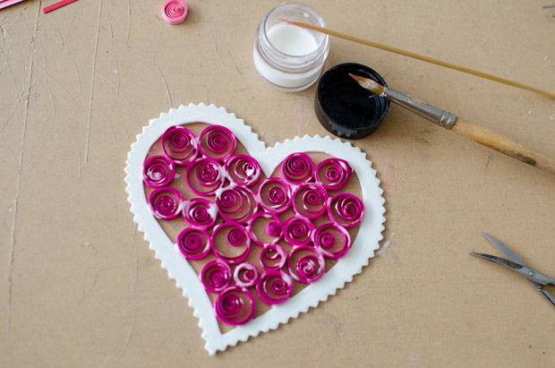 valentines day craft idea for kids homemade holiday heart decoration spiral gluing