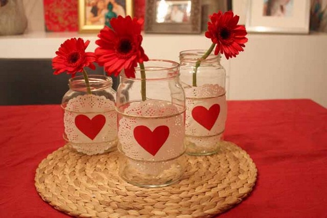 valentines day diy home decor ideas glass jars doilies hearts