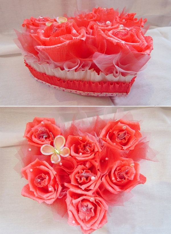 valentines day gift diy idea crepe paper chocolate bouquet paper flowers