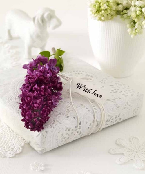 homemade mothers day gift ideas book wrapped doilies lilac