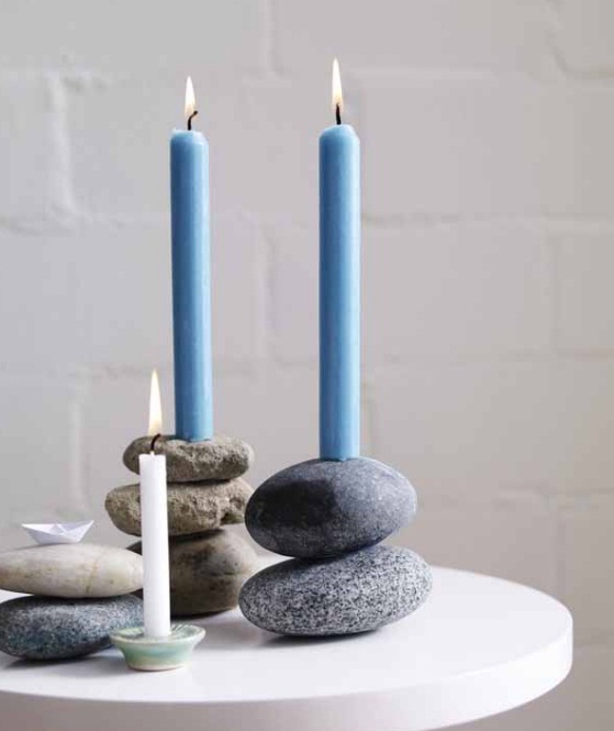 homemade Mother's day gift ideas  flat river stones candle sticks