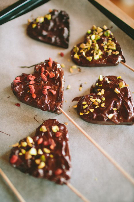 sweet diy lollipops chocolate hearts rolled in nuts and fruits 