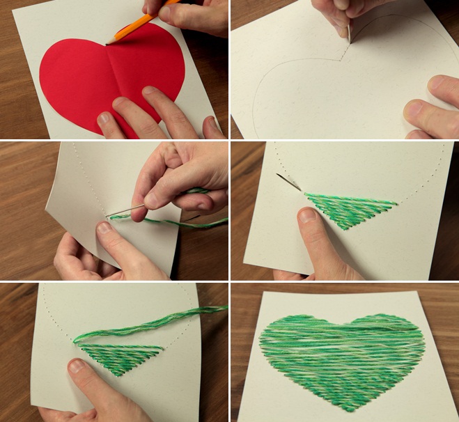 valentines day crafts kids sewing card yarn heart ideas